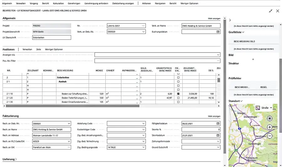 ERP-Bausoftware Megabau Angebot und Auftrag in Microsoft Dynamics 365 Business Central