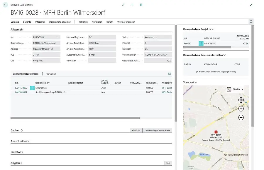 ERP-Bausoftware Megabau Angebotsbuch in Microsoft Dynamics 365 Business Central
