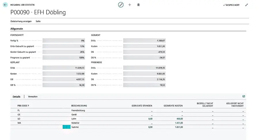ERP-Bausoftware Megabau Baukostenmanagement für in Microsoft Dynamics 365 Business Central