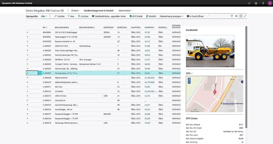 ERP-Bausoftware Megabau Gerätemanagement in Microsoft Dynamics 365 Business Central