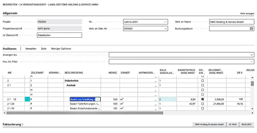 ERP-Bausoftware Megabau Leistungsbeschreibung in Microsoft Dynamics 365 Business Central