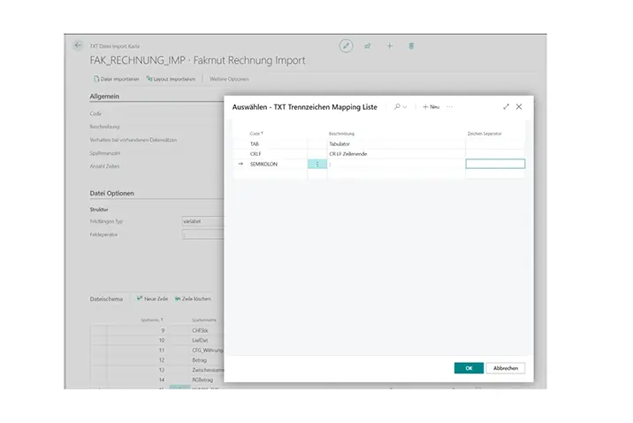 Content Apps Connect TXT Fakmut Rechnung Import