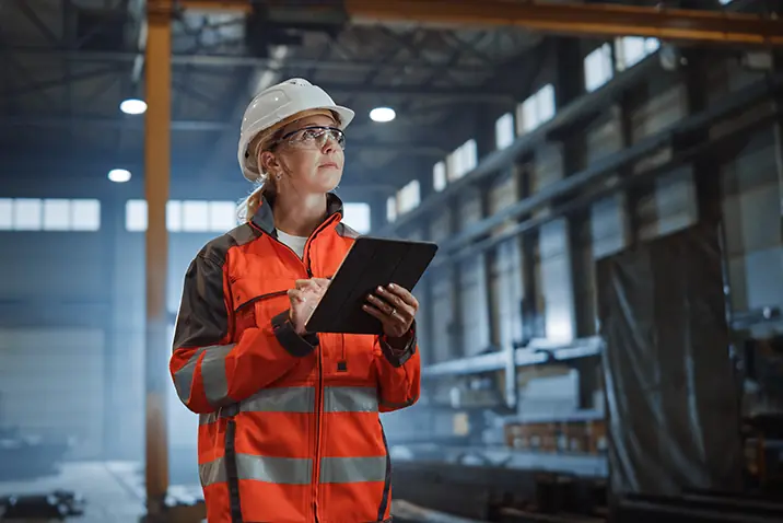 Content Bau Baustelle Frau Tablet