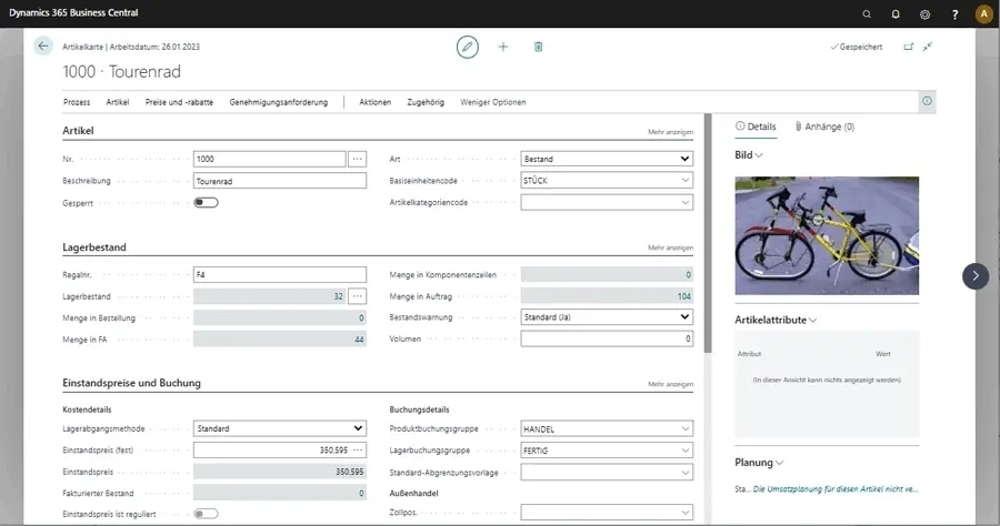 ERP Software Industrie Handel unitop Artikelcockpit