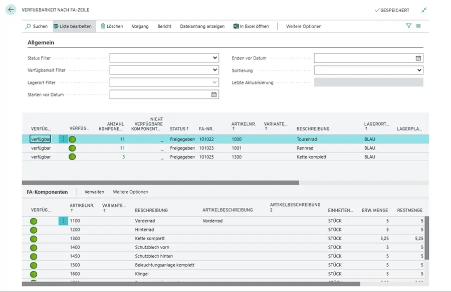ERP Software unitop Industrie Handel Komponentenverfügbarkeit