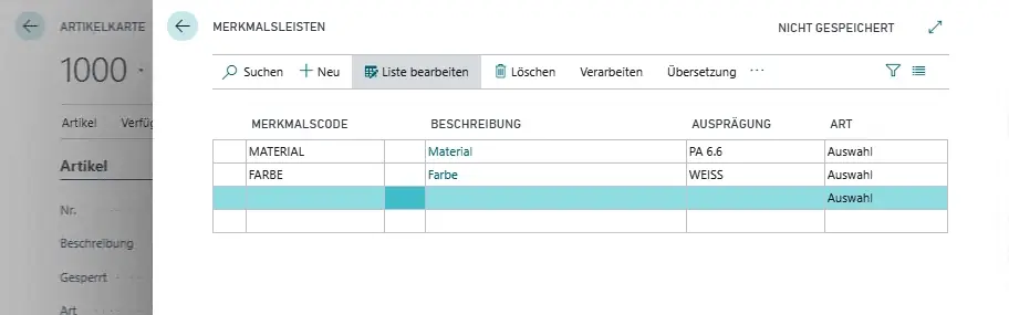 ERP Software Industrie Handel unitop Artikel Sachmerkmale