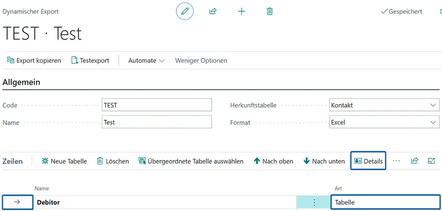 Dynamischer Export mit Tabelle Debitor und Detailauswahl