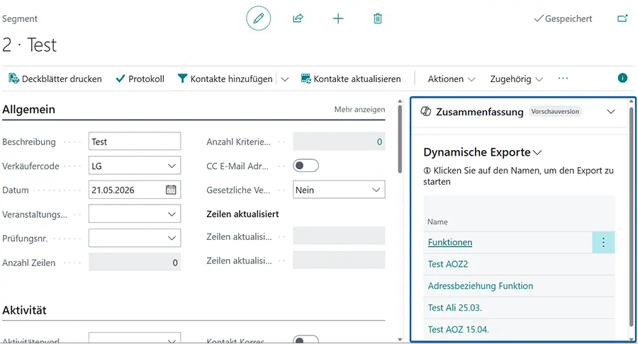 Segmentkarte mit Infobox ‚Dynamische Exporte