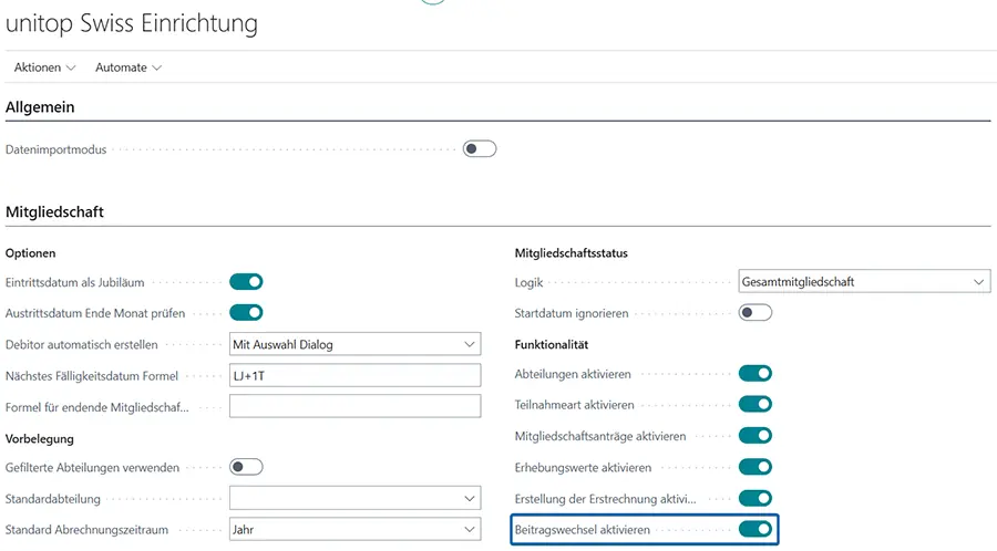 Aktivierung der dynamischen Beitragsberechnung