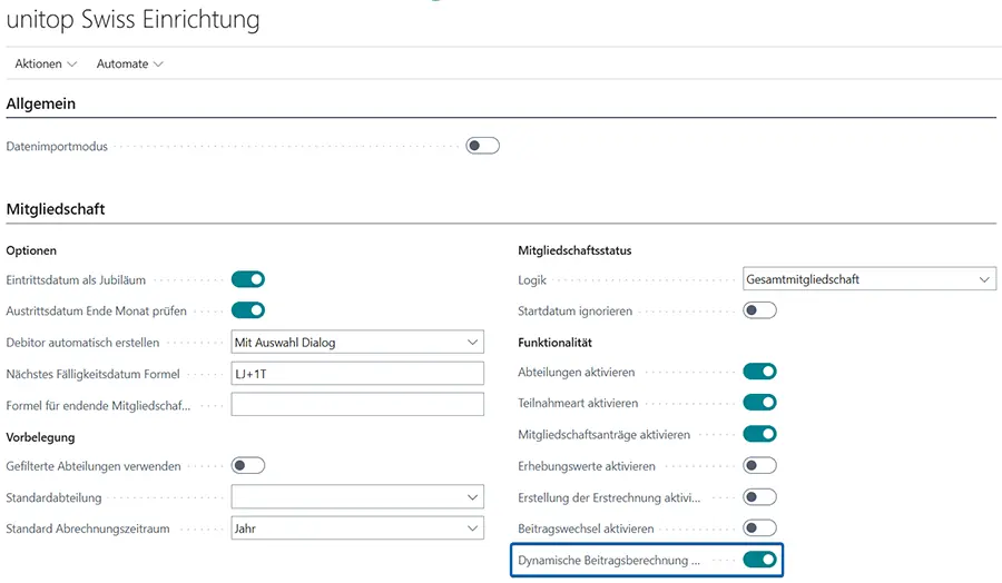 Aktivierung des Beitragswechsels in unitop Swiss