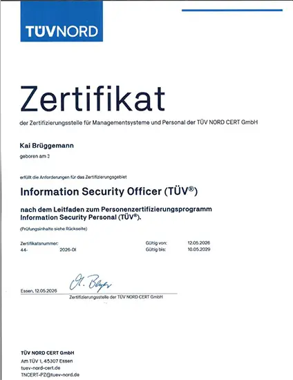 TÜV NORD Zertifikat Information Security Officer (TÜV) 