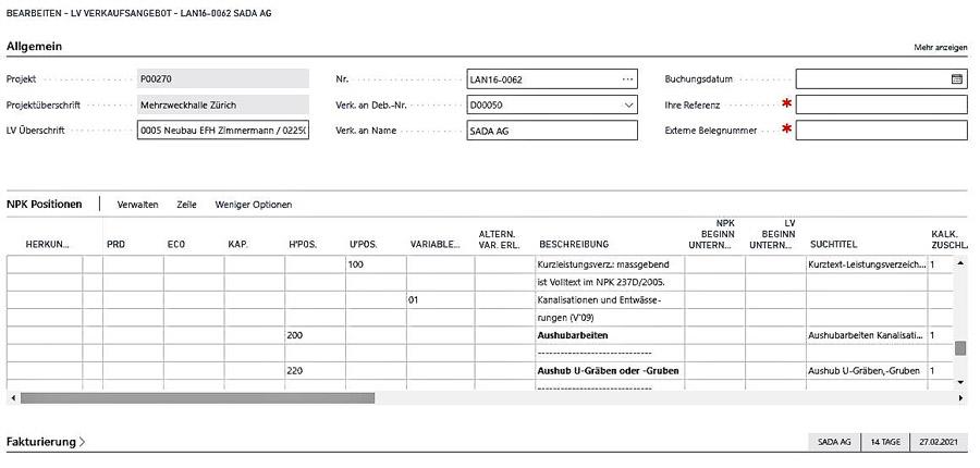 Bausoftware Megabau Leistungsbeschreibung in Microsoft Dynamics 365 Business Central für die Baubranche und die Gebäudetechnik