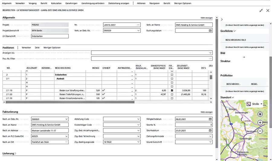 Bausoftware Megabau Angebot und Auftrag in Microsoft Dynamics 365 Business Central für die Baubranche