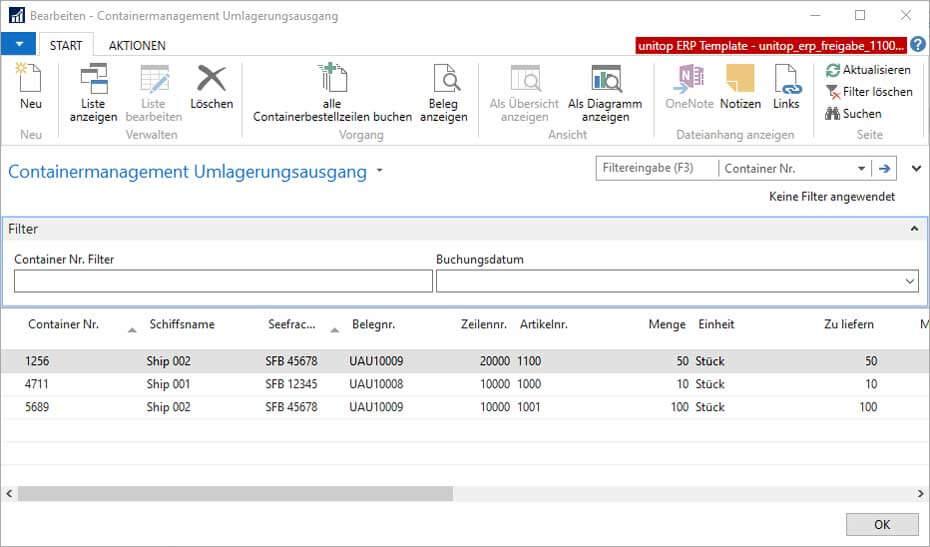 ERP Software Microsoft Dynamics NAV Modul Containermanagement Schwimmende Ware