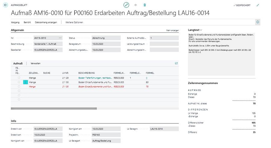 Baubetriebsabrechnung für Bausoftware Megabau in Microsoft Dynamics 365 Business Central für die Baubranche