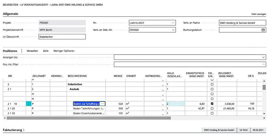 Bausoftware Megabau Leistungsbeschreibung in Microsoft Dynamics 365 Business Central für die Baubranche und die Gebäudetechnik