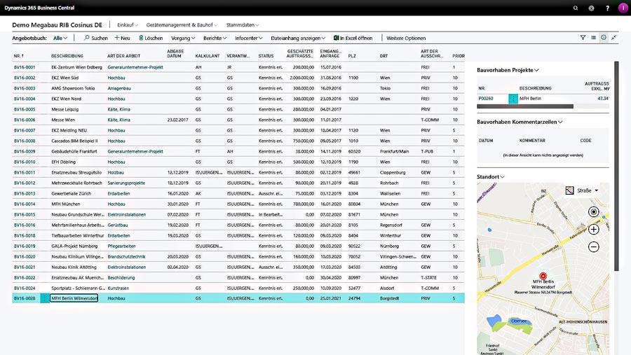 Bausoftware Megabau Angebotsbuch in Microsoft Dynamics 365 Business Central für die Baubranche