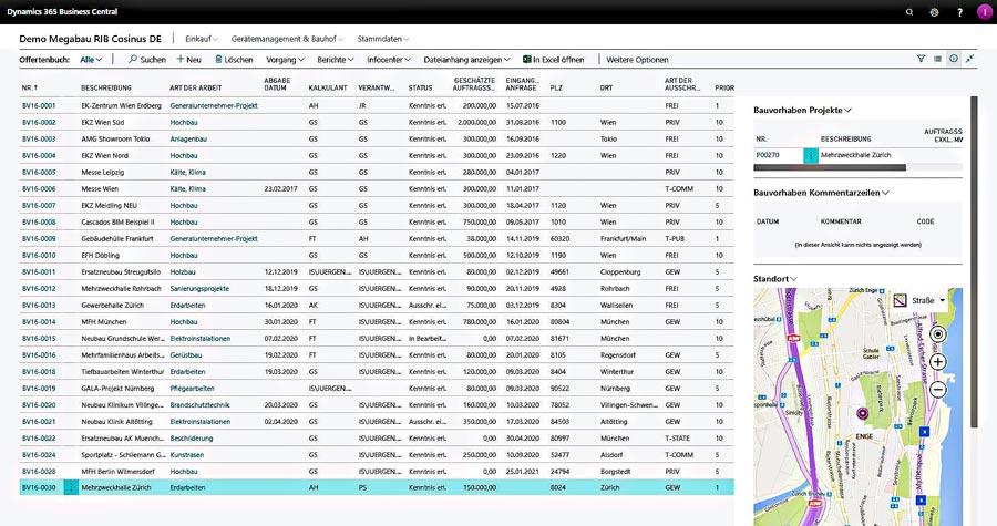 Bausoftware Megabau Offertenbuch in Microsoft Dynamics 365 Business Central für die Baubranche