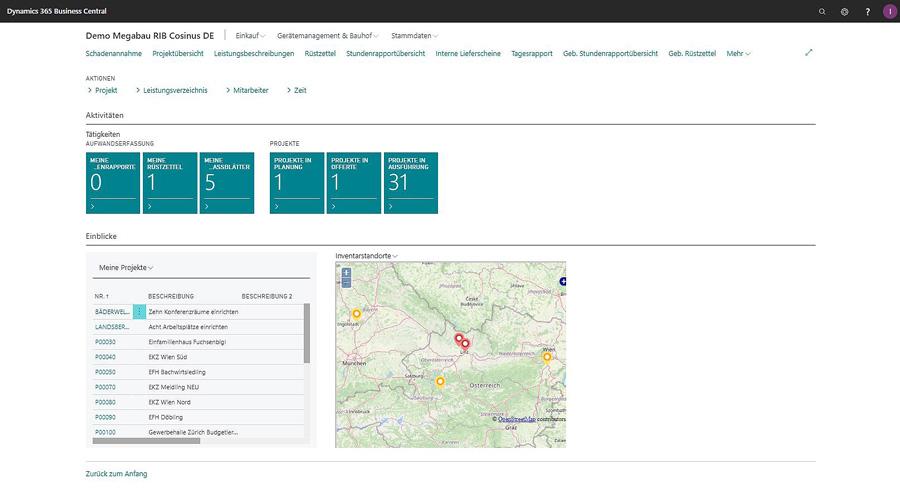 Megabau Rollencenter Microsoft Dynamics 365 Business Central für die Baubranche