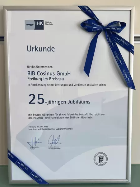 Urkunde 25 Jahre RIB Cosinus