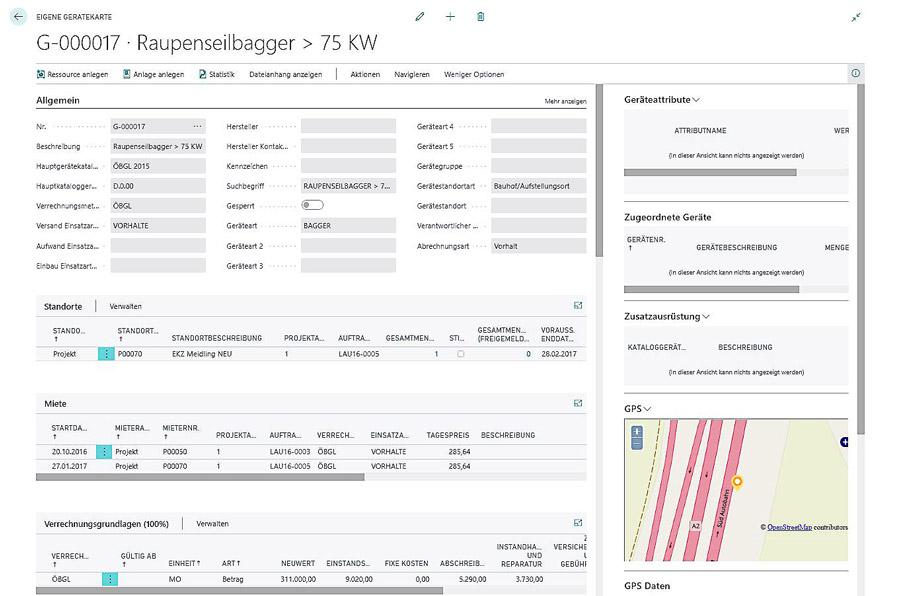 Bausoftware Megabau Gerätemanagement in Microsoft Dynamics 365 Business Central für das Bauhaupt- und Nebengewerbe