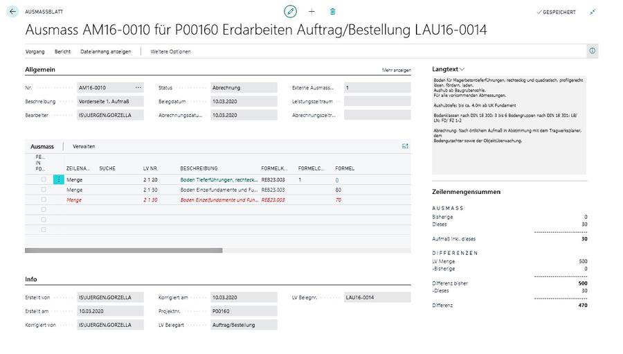 Baubetriebsabrechnung für Bausoftware Megabau in Microsoft Dynamics 365 Business Central für die Baubranche