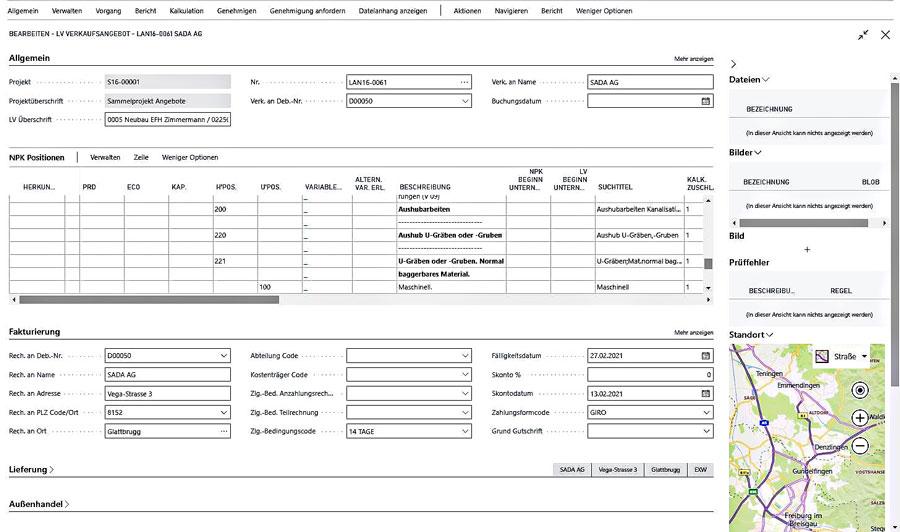 Bausoftware Megabau Offerte und Auftrag in Microsoft Dynamics 365 Business Central für die Baubranche