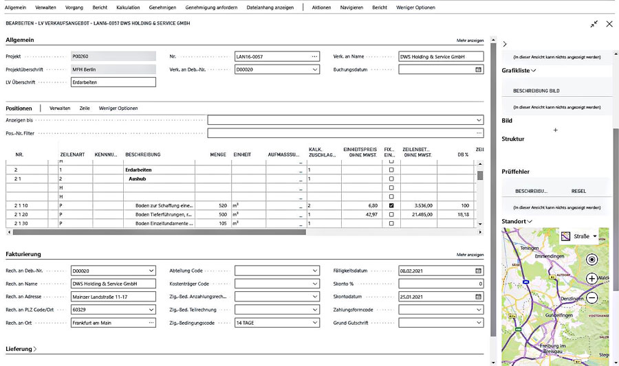 Bausoftware Megabau Angebot und Auftrag in Microsoft Dynamics 365 Business Central für die Baubranche