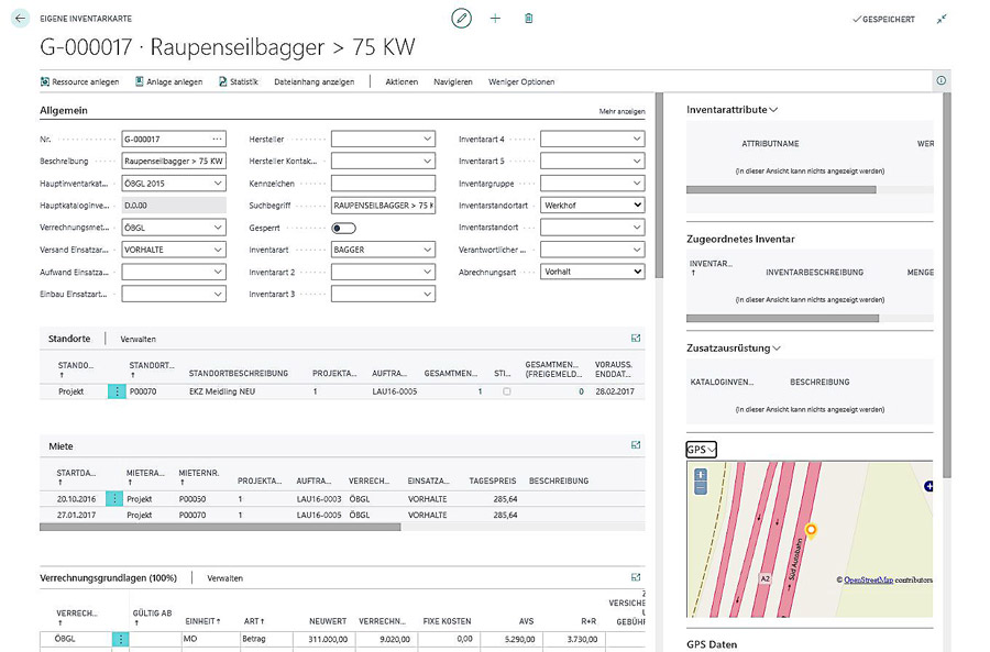 Bausoftware Megabau Inventarmanagement in Microsoft Dynamics 365 Business Central für das Bauhaupt- und Nebengewerbe