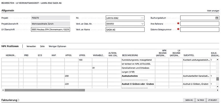 Bausoftware Megabau Leistungsbeschreibung in Microsoft Dynamics 365 Business Central für die Baubranche und die Gebäudetechnik